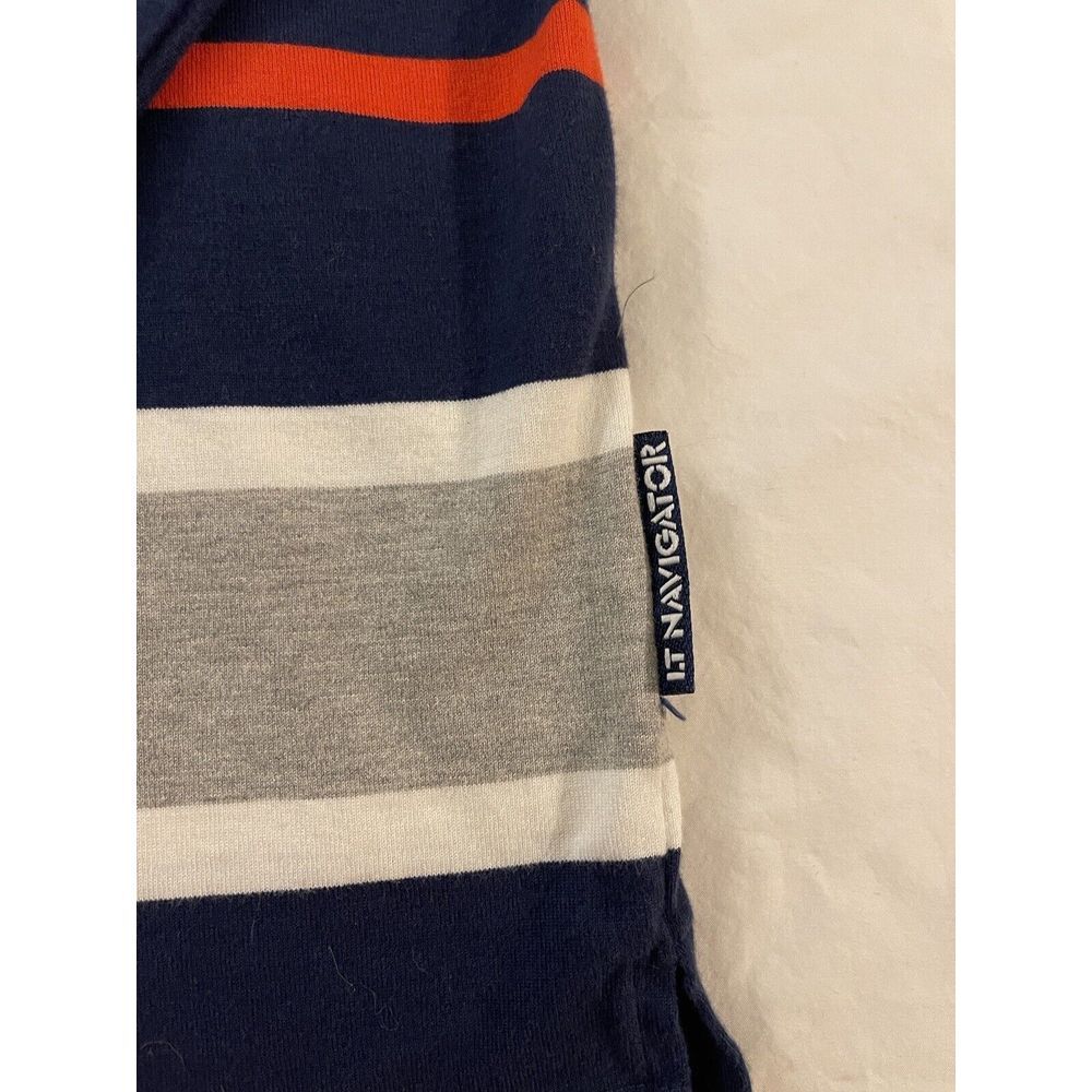 Warner Bros Long Sleeve Men XL Blue Grey Cotton Stripe Golf Polo Daffy Duck 2055 - Picture 7 of 10